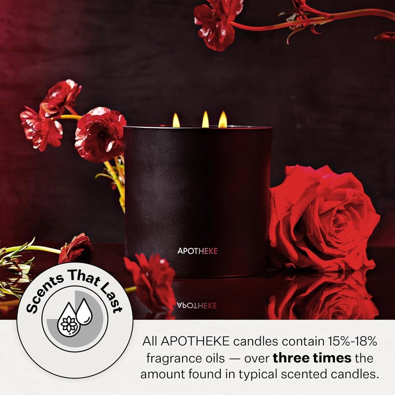 APOTHEKE Signature Scented Candles for Home, Charcoal Rouge - 10.5 oz - Soy Wax, Non Toxic, Large Jar Black - Luxury Candle Gifts for Women & Men - Birch Wood, Elemi, Damask Rose, and Smoke - Image 4